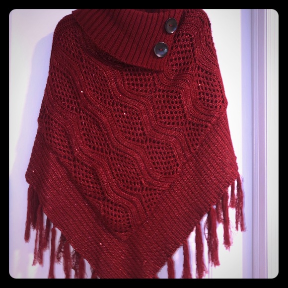 NWOT cranberry poncho - Picture 1 of 3